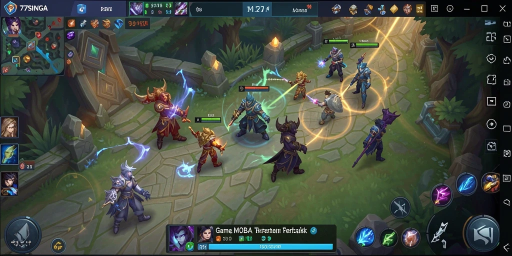 Tampilan aksi seru dari gameplay MOBA 77SINGA.