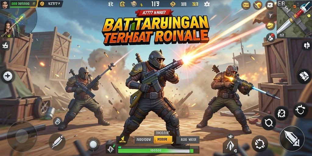 Tampilkan aksi seru dari gameplay Battle Royale di A7777.