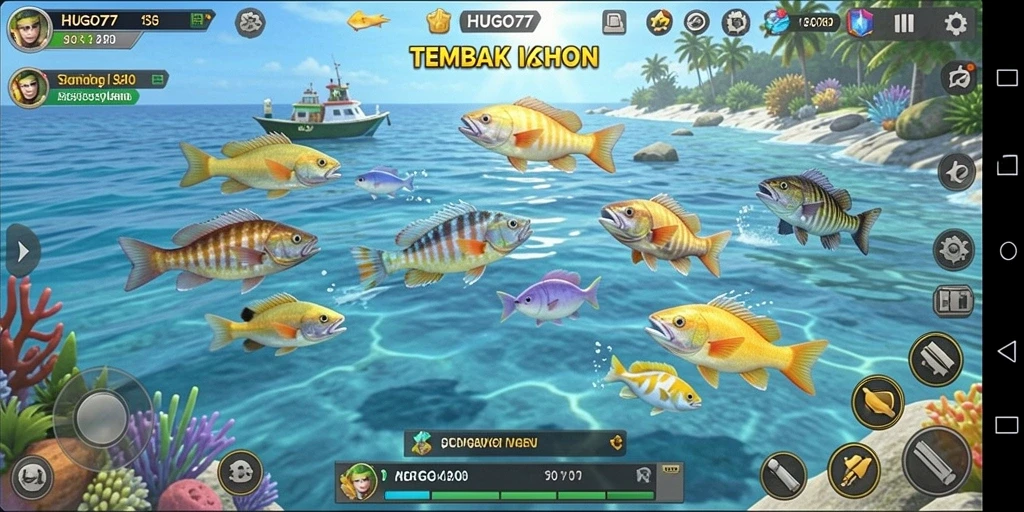 Gameplay HUGO77 yang seru dengan aksi menembak ikan.