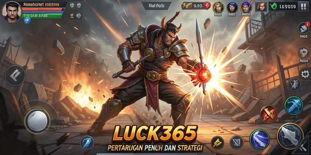Tangkapan layar LUCK365 menampilkan aksi pertarungan karakter yang beragam.