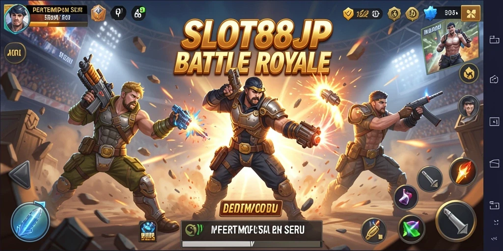 Screenshot permainan SLOT88JP menampilkan aksi Battle Royale yang mendebarkan.
