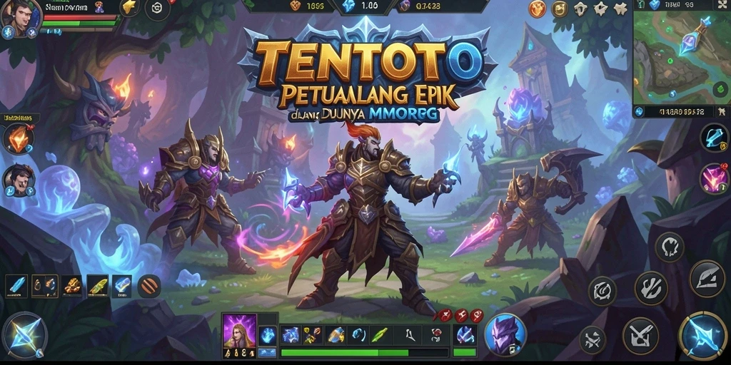 Tangkapan layar utama TENTOTO yang menampilkan pertempuran seru dalam dunia MMORPG.