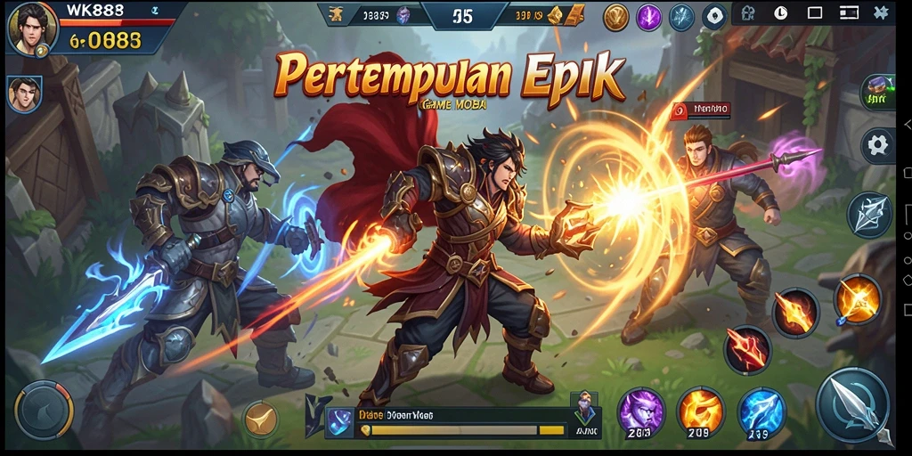 Screenshot gameplay WK888 menampilkan pertempuran seru dalam arena MOBA.