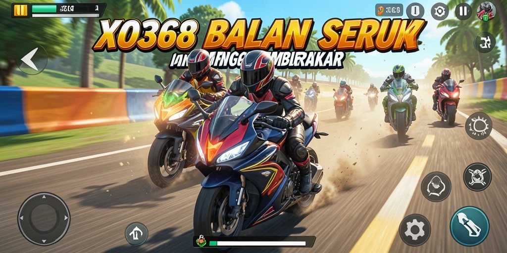 Tampilan gameplay seru dari XO368 saat balapan motor.